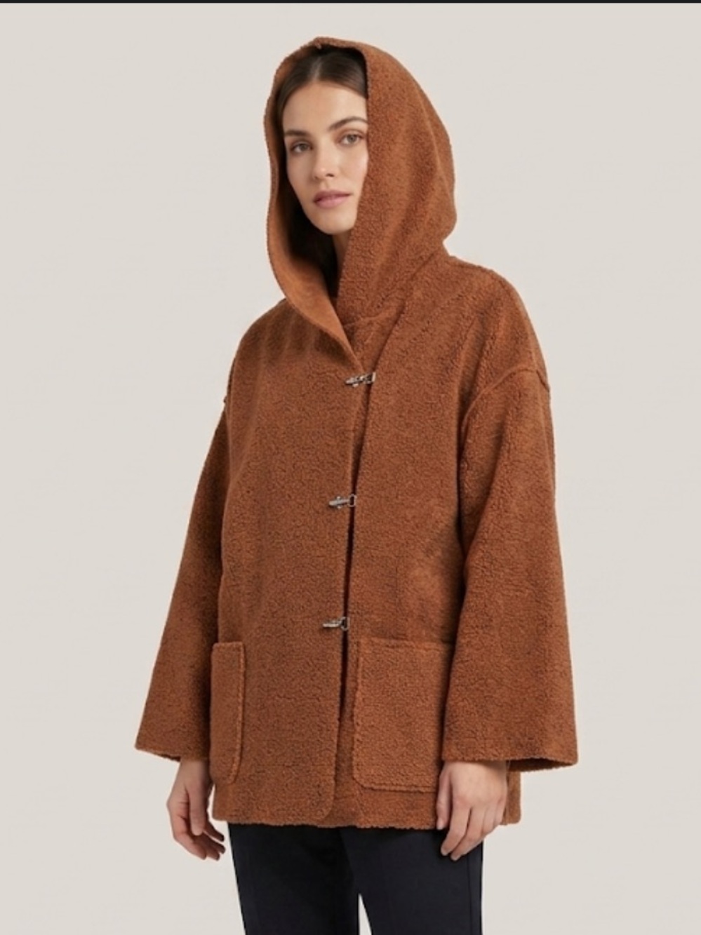Max Studio Rust Brown Teddy Fleece Toggle Jacket